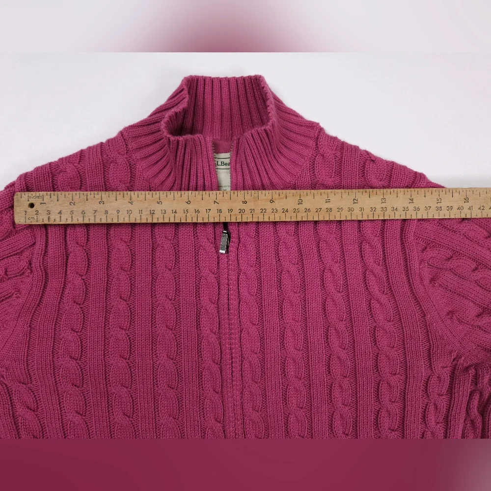 L.L. Bean Raspberry Cable Knit Cardigan - Picture 7 of 15